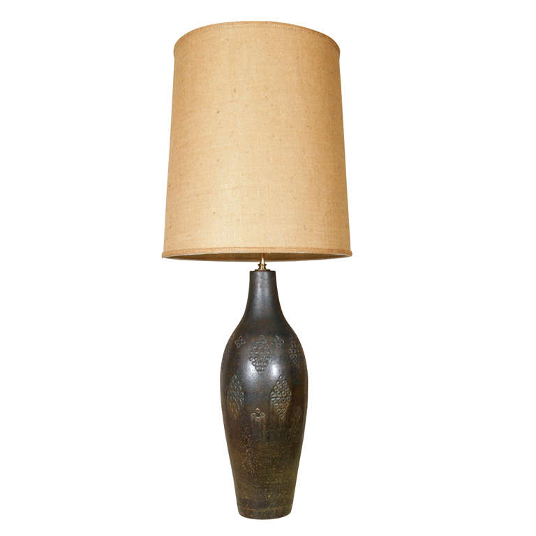 Verdigris Pottery Table Lamp by Raymor